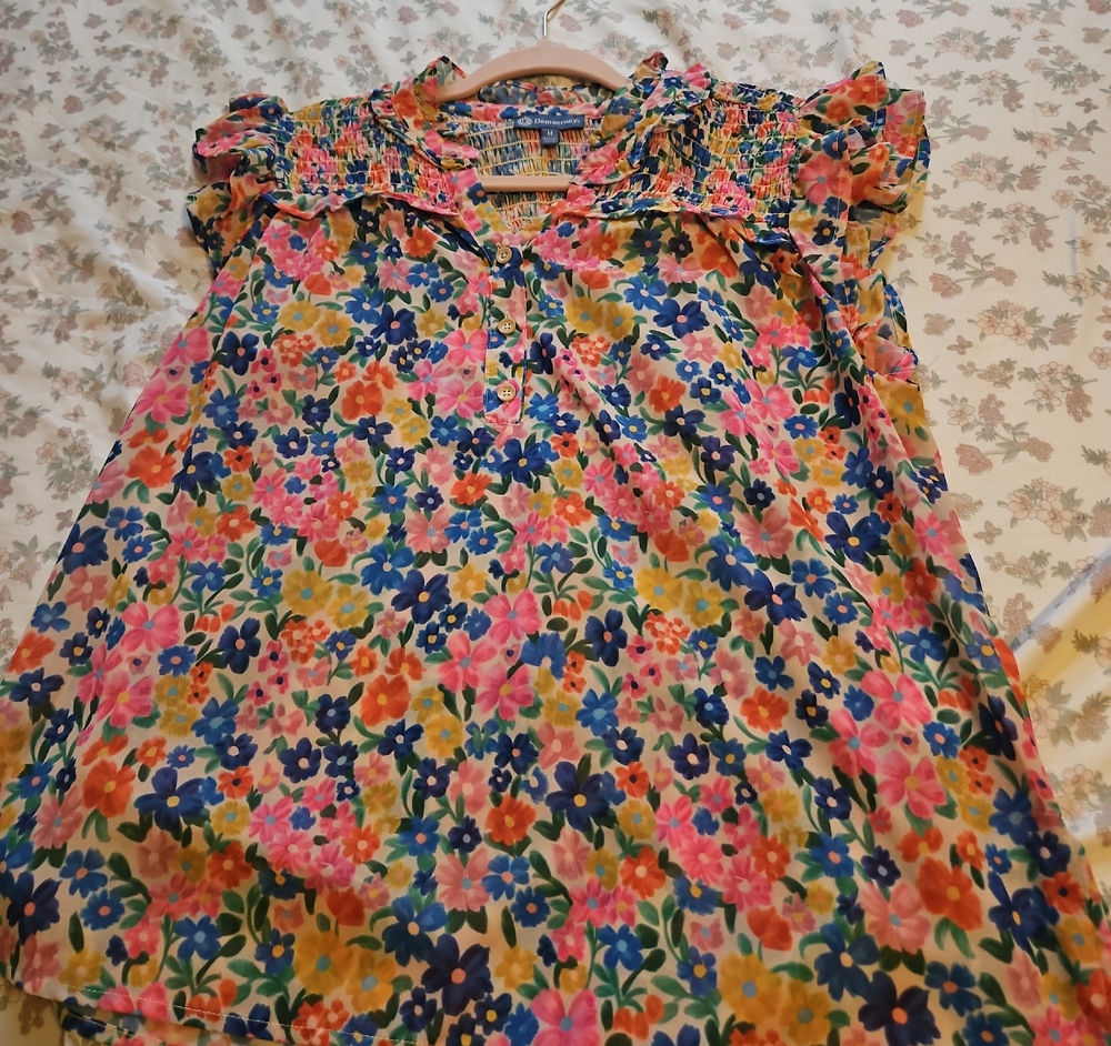 Girls' Floral Smocked Cap-Sleeve Dress - Multicolor